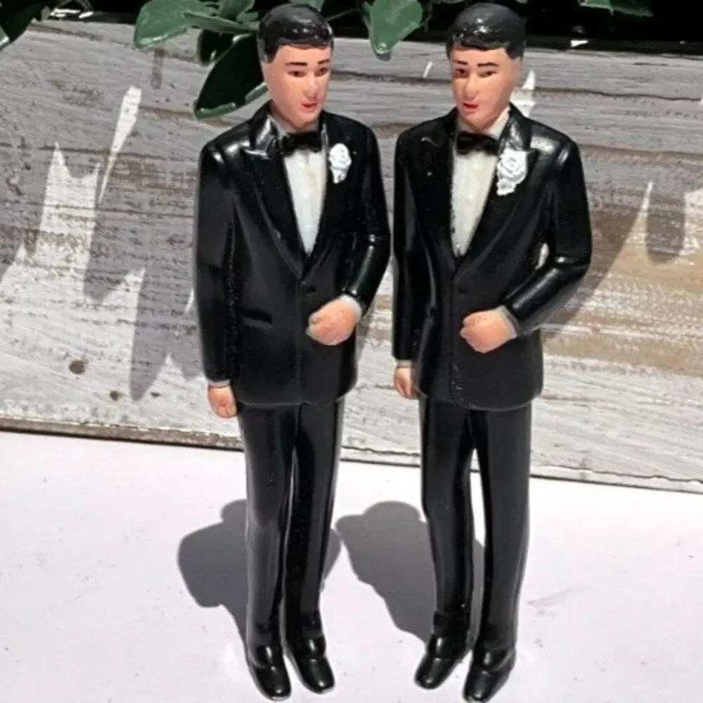 Vintage wedding cake topper 2 grooms gay wedding cake topper
